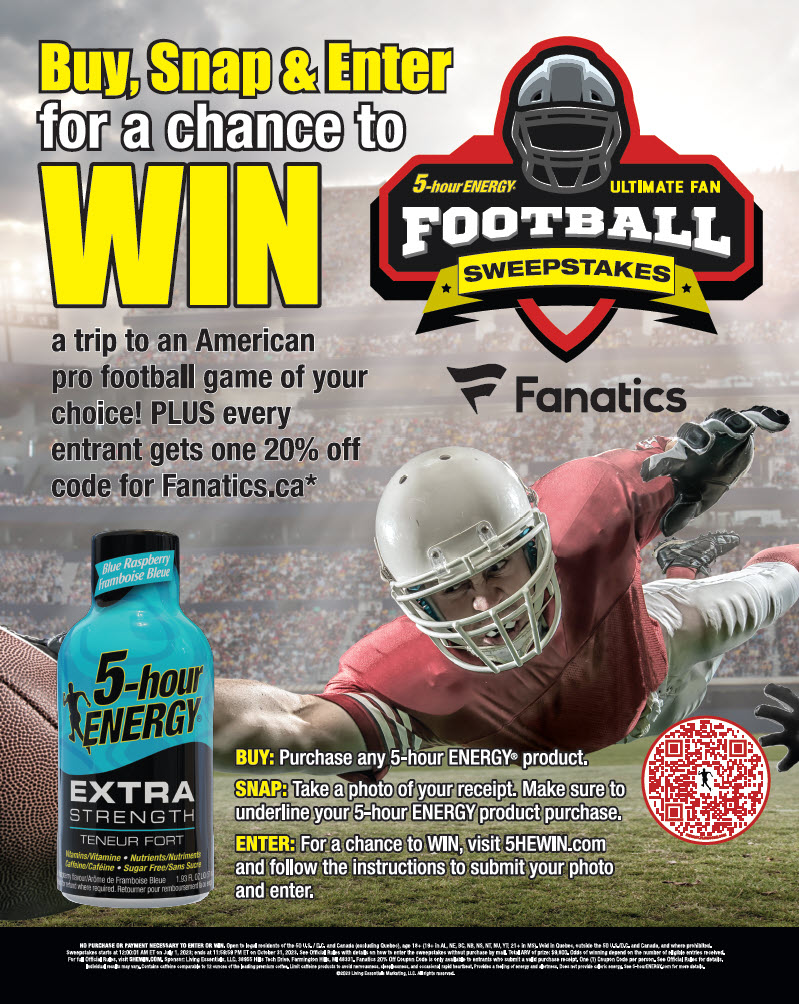 5-hour ENERGY® Ultimate Football Sweepstakes promo poster.